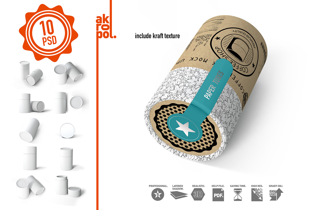 Paper tubes (big) Mock up, a Packaging Mockup by akropol (Photo 8 of 10)