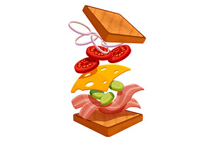 Sandwich ingredients. Two toast, a Food Illustration by Valerie Bodnar