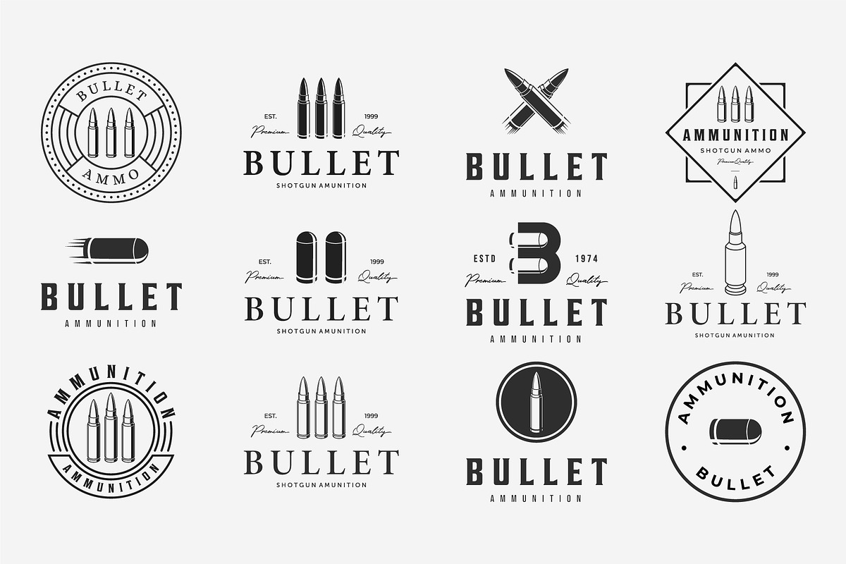 Set Bundle Bullet Ammo Logo Icon Art