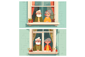 Elderly couple at window. Cartoon, an Object Illustration by Stock-Smart-Start