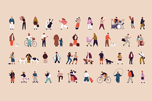 Tiny people walking set + patterns, a Person Illustration by PaperTrident