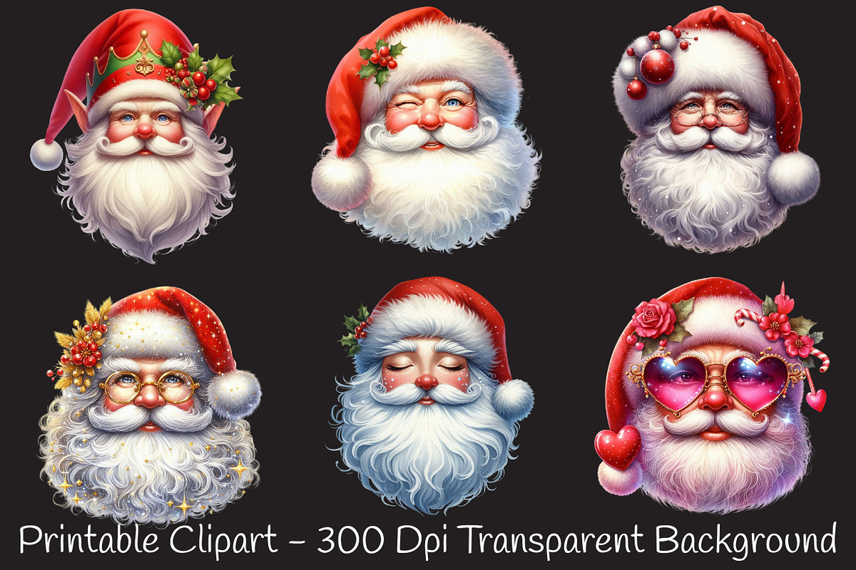 Jolly Santa Faces Clipart Collection, an Illustration by RobertsArt (Photo 2 of 7)