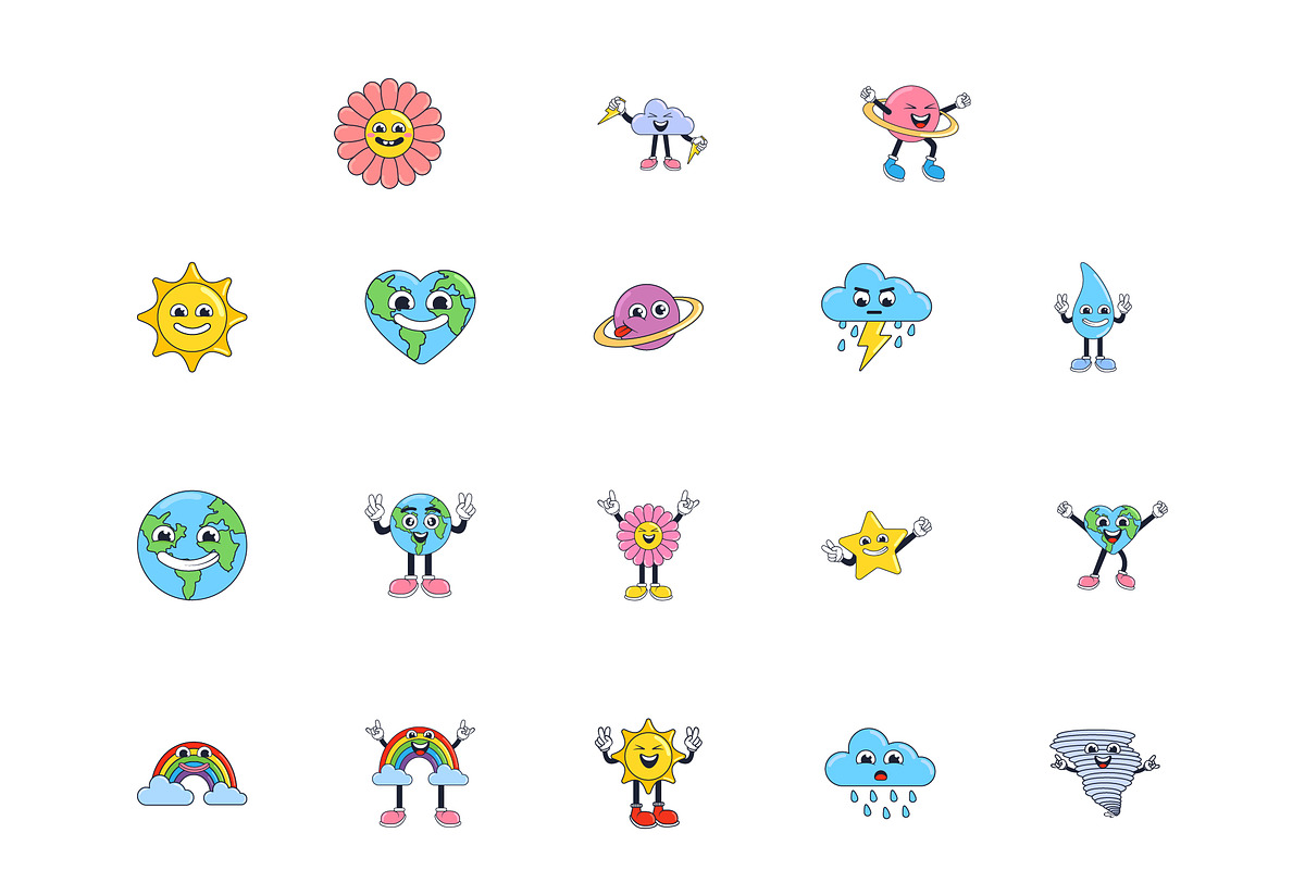 Cute Weather & Planet Cartoon Set