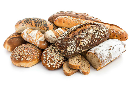 Freshly different baked bread isolated on white background, a Food & Drink Photo by AlyaAnd