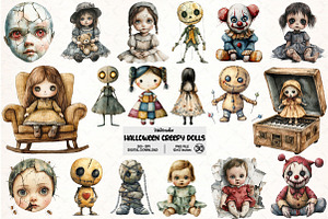 Creepy Dolls Halloween Bundle, an Illustration by Pixels.Craft