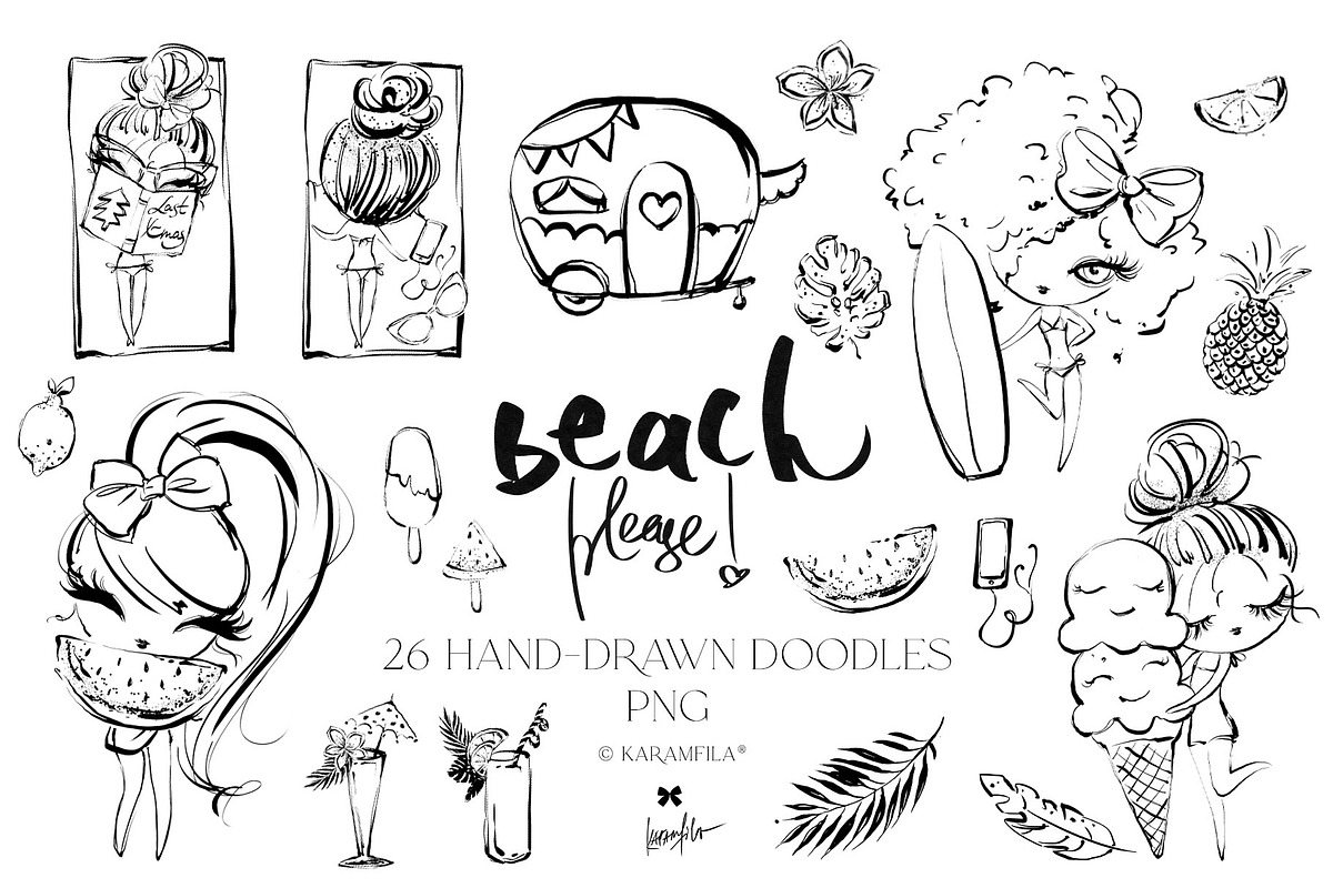 Summer Camper Beach Girl PNG Doodles, an Outline Icon by KaramfilaS (Photo 1 of 4)