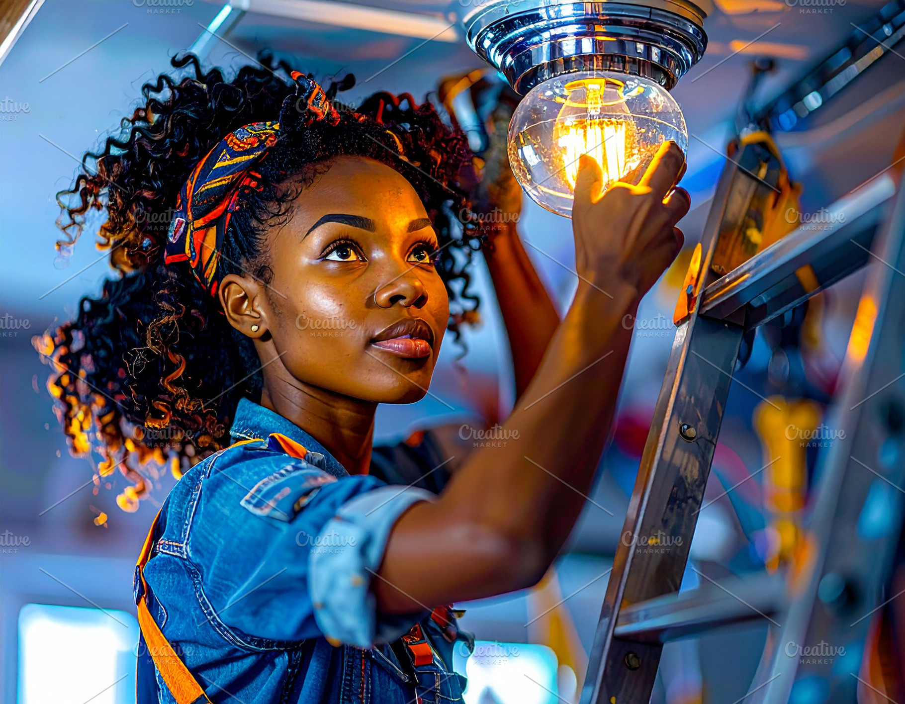 Young electrician installing ceiling lighting fixtures, a Photo by DanFLCreativo