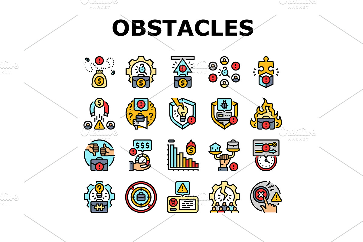 startup obstacles funding icons set, an Object Illustration by pikepicture