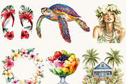 Watercolor Summer Hawaii Clipart, a Person Illustration by BusyDaydesign (Thumbnail 4 of 9)
