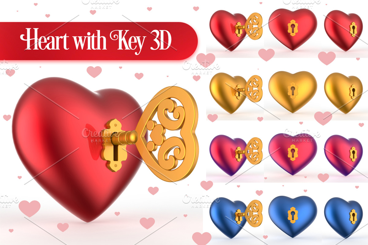 Heart with Key 3D