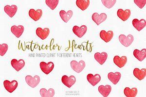 watercolor hearts clip, hand painted