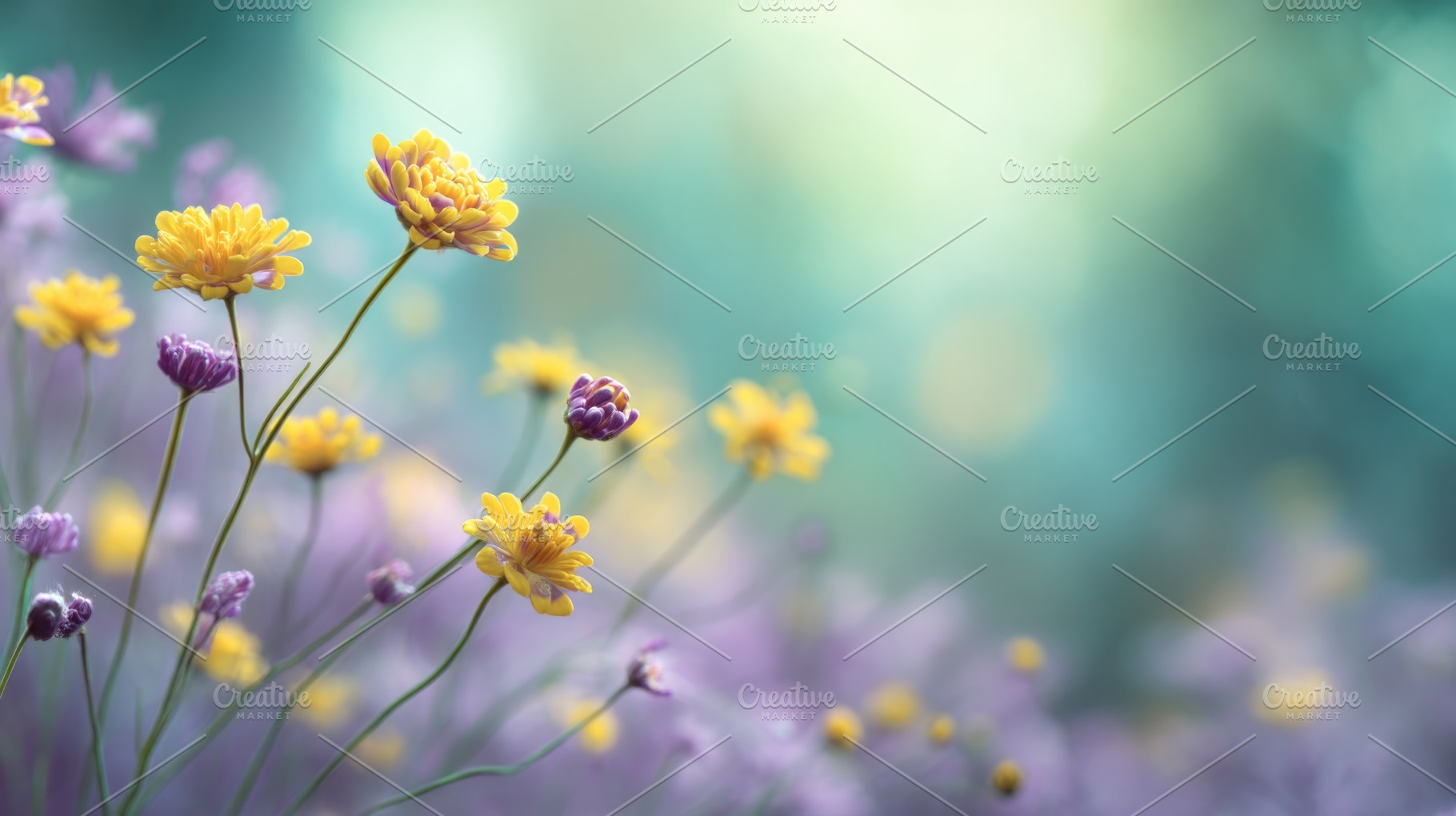 Yellow and Purple Spring Flowers with Soft Bokeh Background, a Nature Photo by José Manuel Gelpi