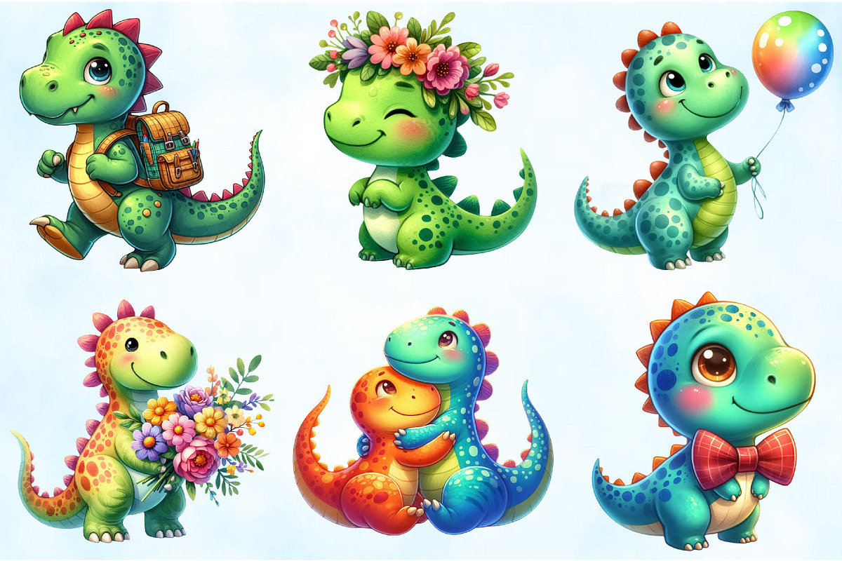 Cartoon Dinosaur Clipart Bundle, an Illustration by Craft Nest (Photo 4 of 6)