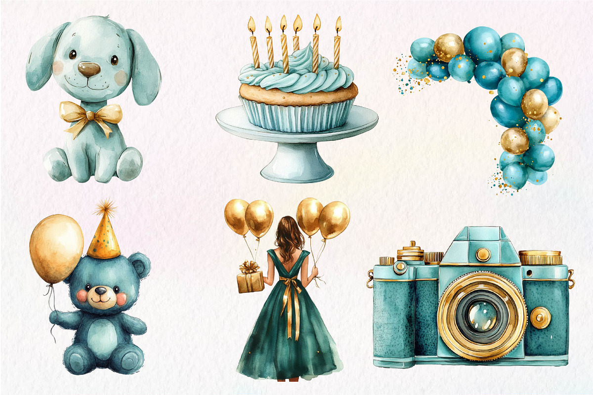 Teal Birthday Sublimation Clipart, an Illustration by Dream Creation (Photo 4 of 7)