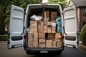 Delivery van full of cardboard boxes, a Transportation Photo by AlyaAnd