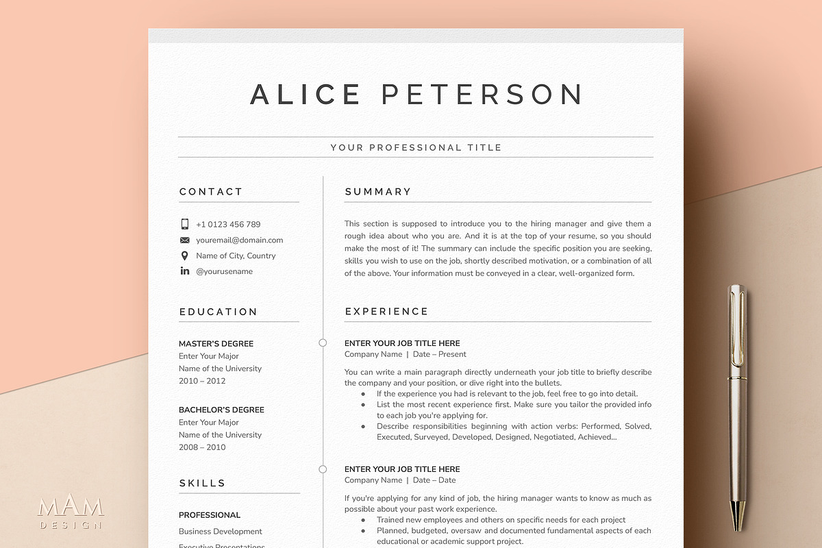Modern Resume Template, a Resume Template by MAM Design (Photo 1 of 10)