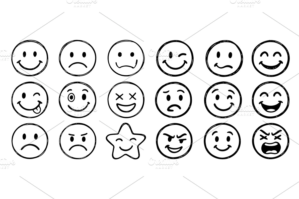 Hand drawn smile emoticon faces, an Object Illustration by Lemberg Vector
