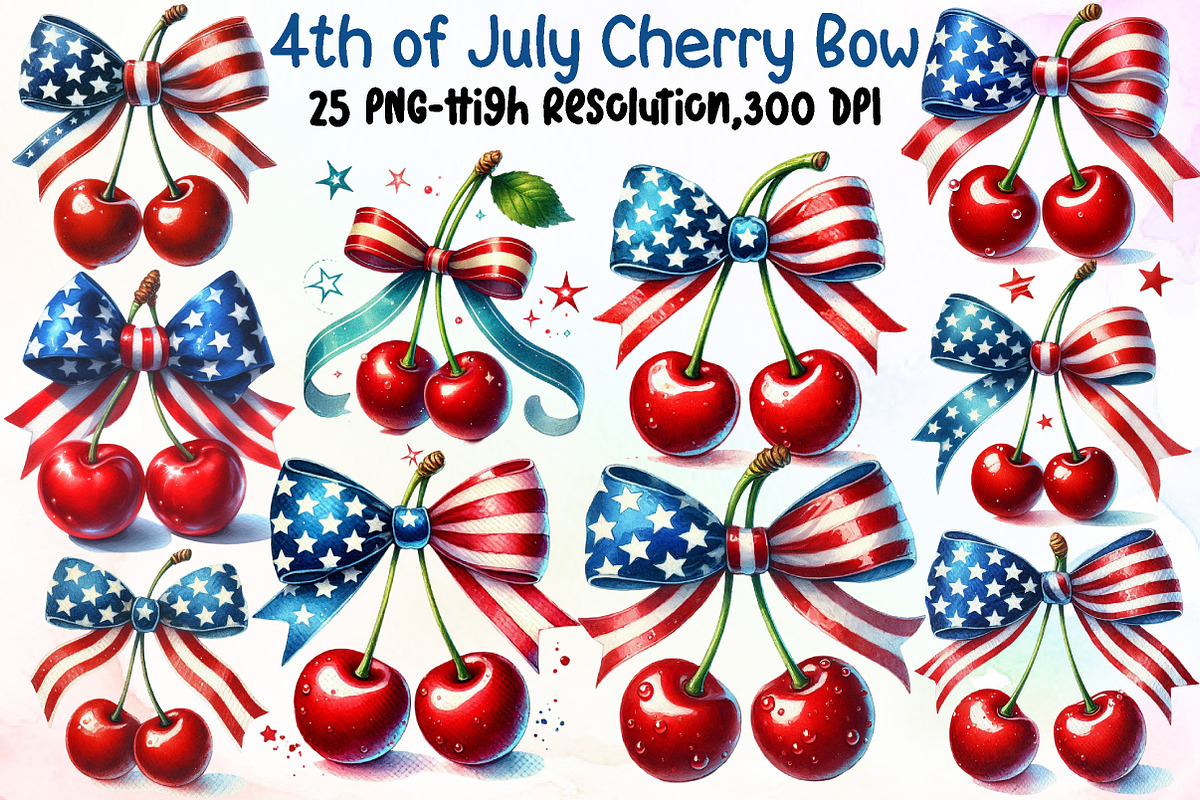4th of July Cherry Bow Clipart, an Illustration by Sublimation Artist (Photo 1 of 6)