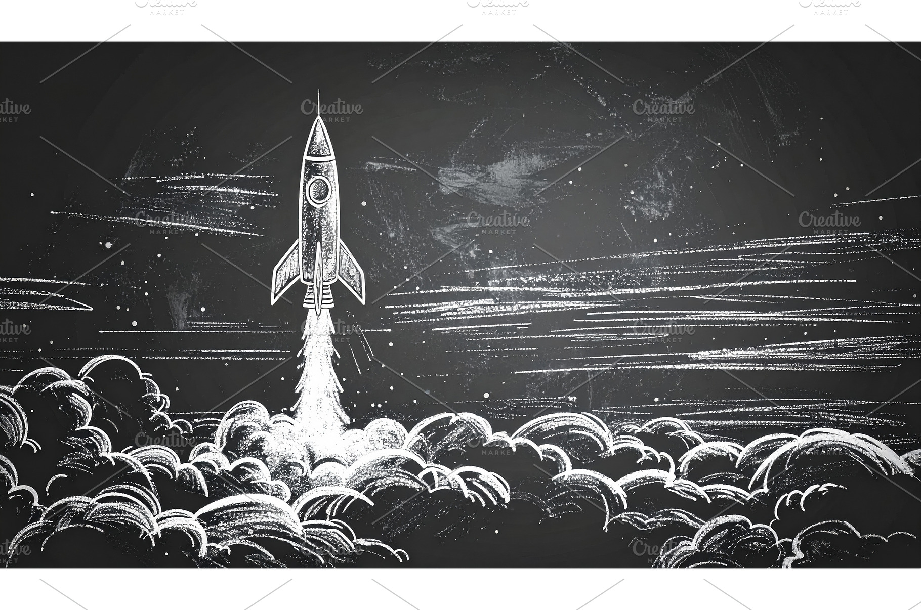 Rocket drawn in chalk on blackboard, an Arts & Entertainment Photo by Igor Tichonow