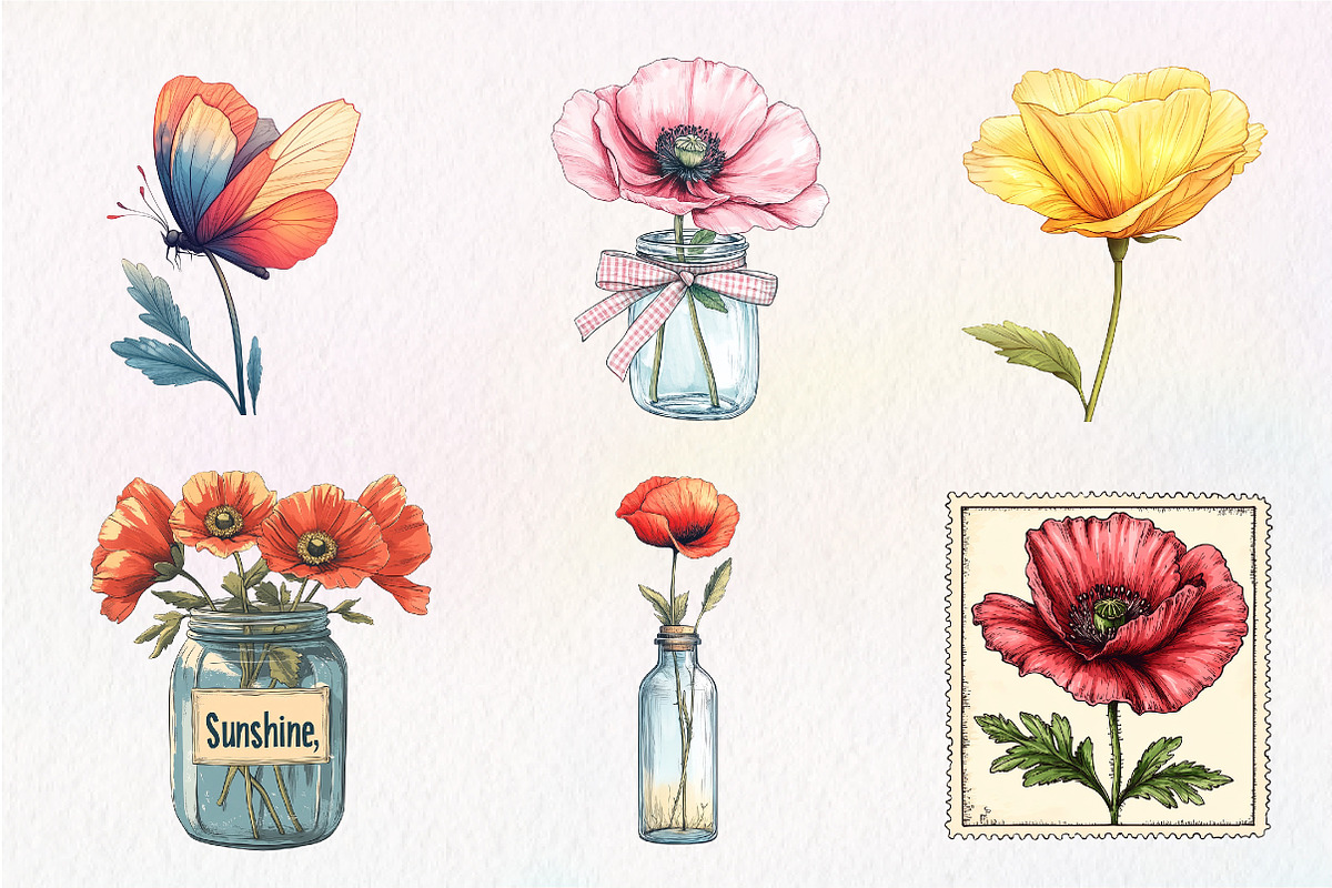Summer Poppy Flowers Clipart, an Illustration by CreationArt (Photo 9 of 9)