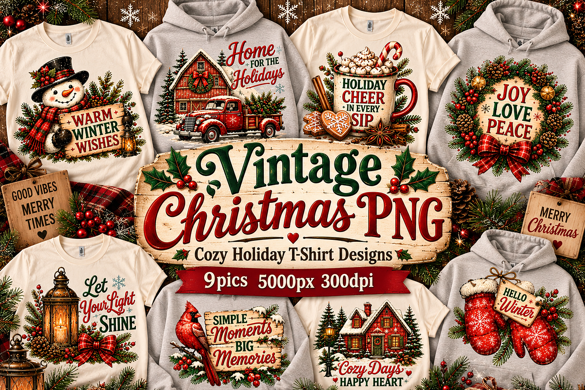 Vintage Christmas PNG Bundle, a Decorative Illustration by ElDesignState (Photo 1 of 13)