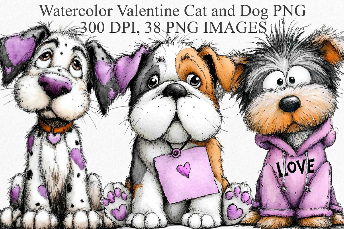 Watercolor Valentine Cat and Dog PNG, an Illustration by Canvas Craft (Photo 1 of 6)