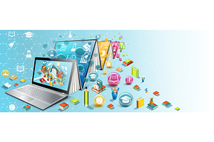 Futuristic online learning concept, an Education Illustration by Yayasya