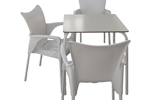 White plastic chairs and table, an Industrial Photo by DanFLCreativo
