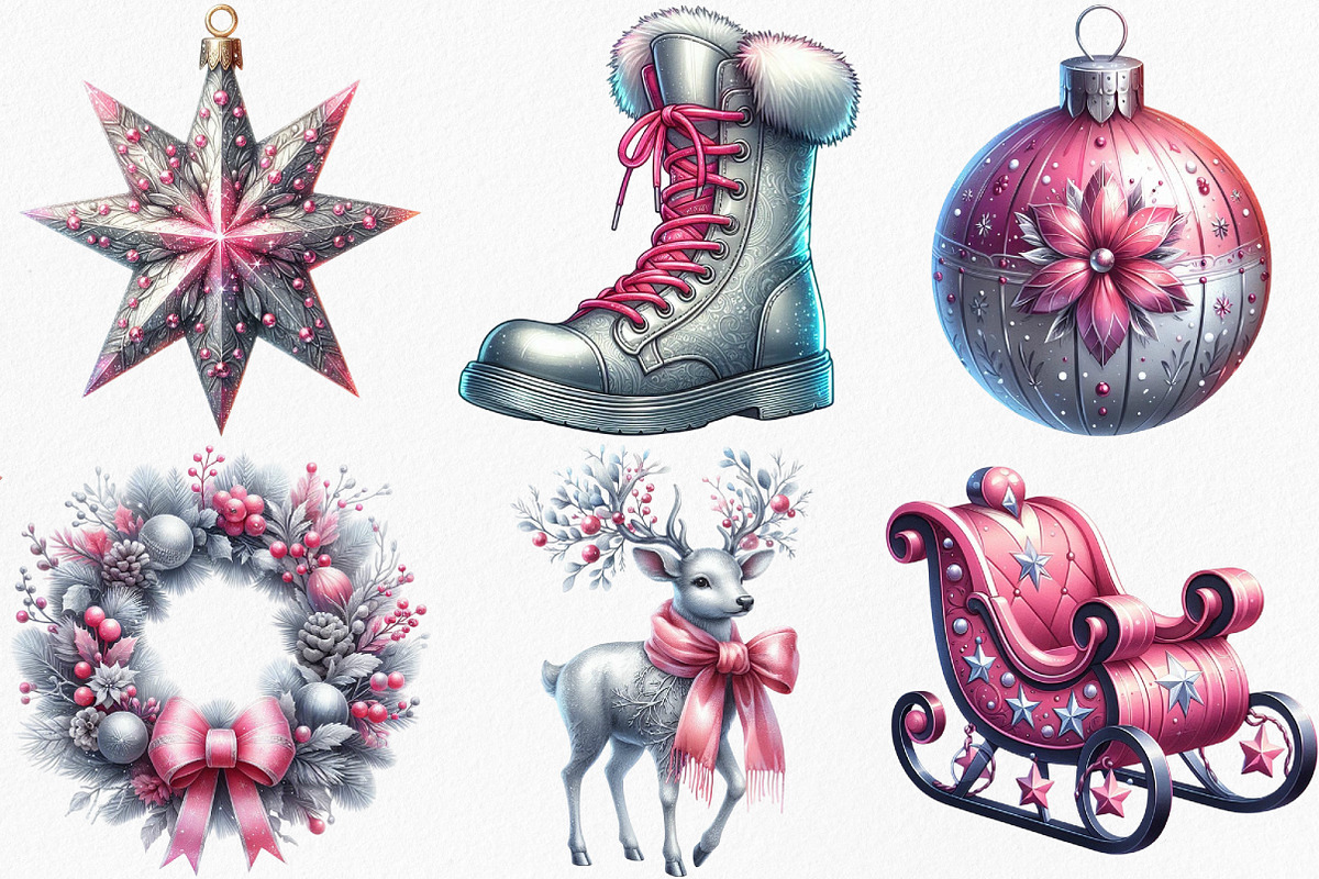 Silver Pink Christmas Clipart, an Illustration by Canvas Craft (Photo 3 of 7)