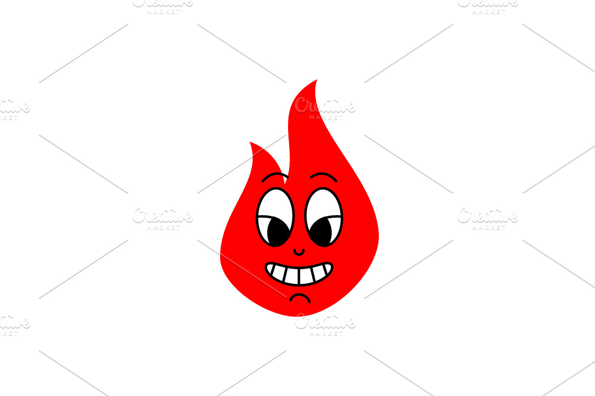 Cartoon red flame with awkward smile, an Object Illustration by GraphiShop