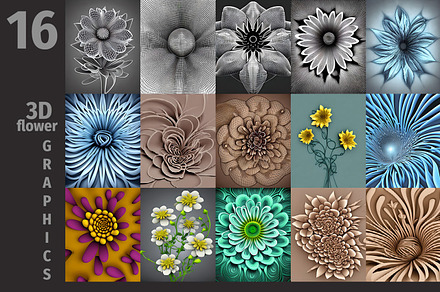 3D flower illustrations set #2