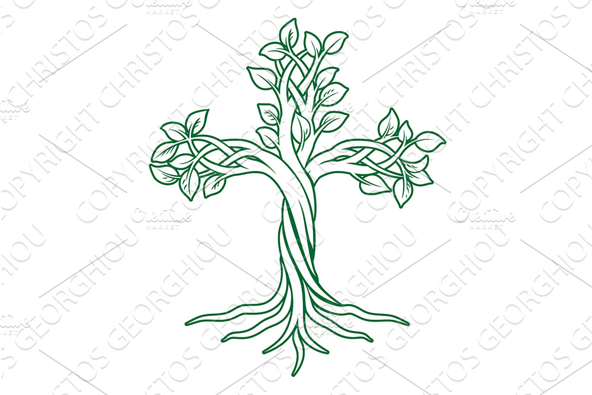 Christian Cross Tree of Life Icon, an Illustration by Christos Georghiou