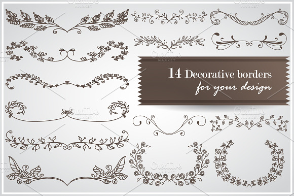 UPDATE! 14 Hand-drawn floral borders preview 2