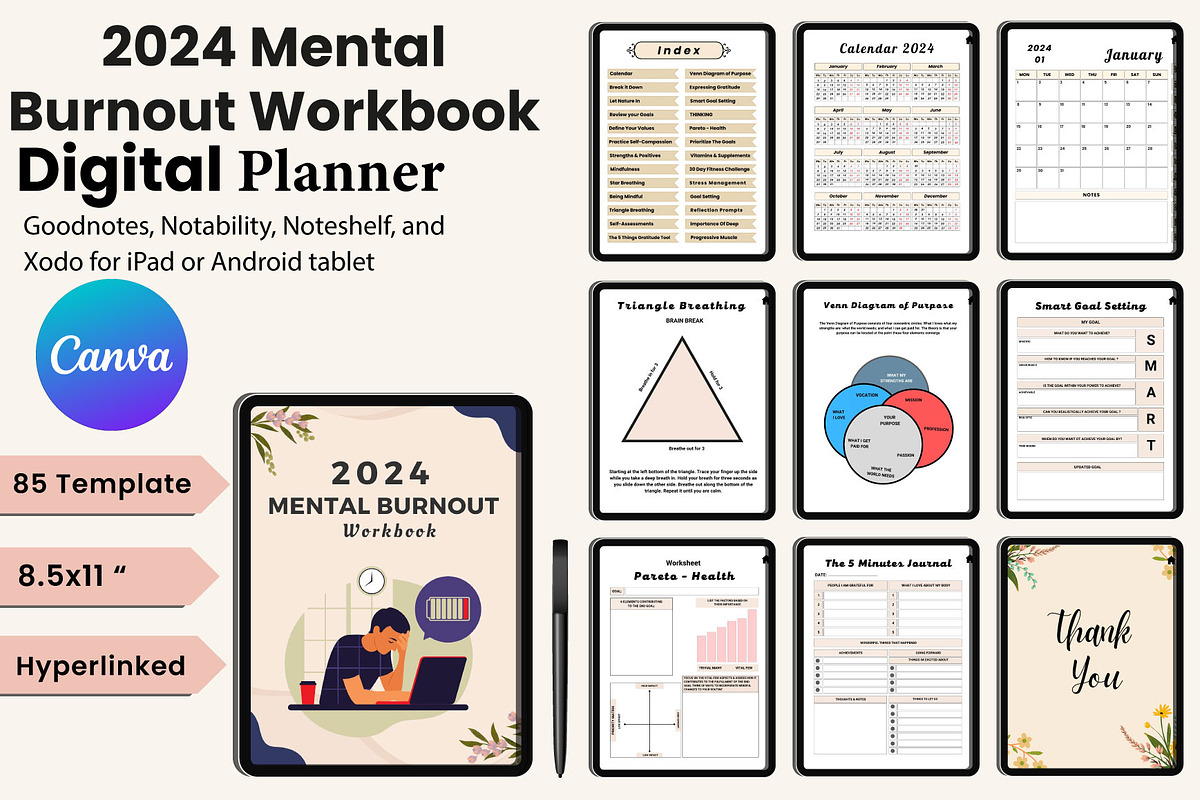 Digital 2024 Mental Burnout Workbook, a Presentation Template by Designmela01 (Photo 1 of 12)
