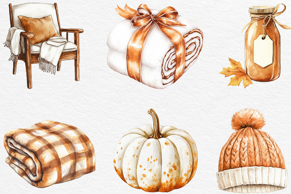 Cozy Caramel & White Fall Clipart, an Illustration by Black Bird Studio (Photo 2 of 6)