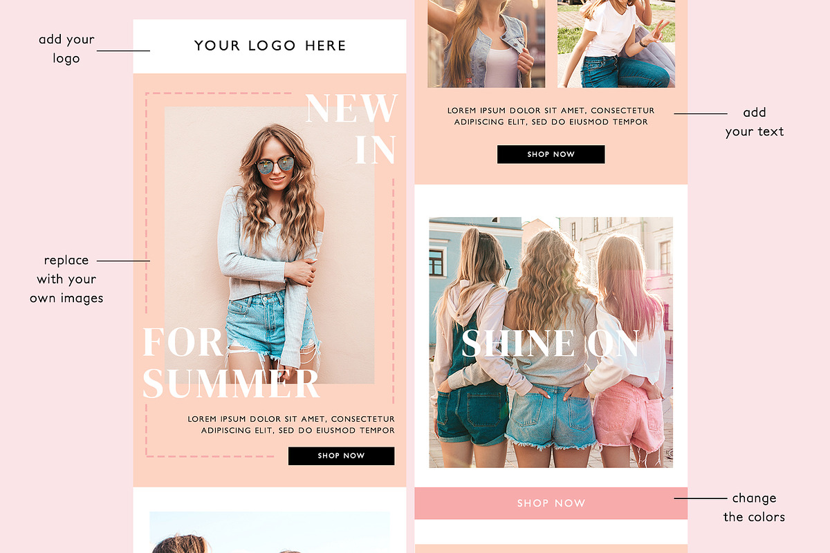 Fashion Ecommerce Email Template PSD, an Email Template by KikiBunnyCreative (Photo 2 of 7)