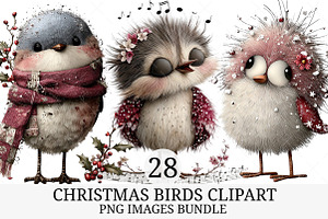 Christmas Birds Clipart, an Illustration by Craft Nest