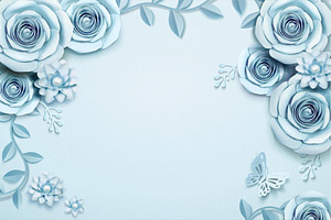 Blue Paper Flowers Background