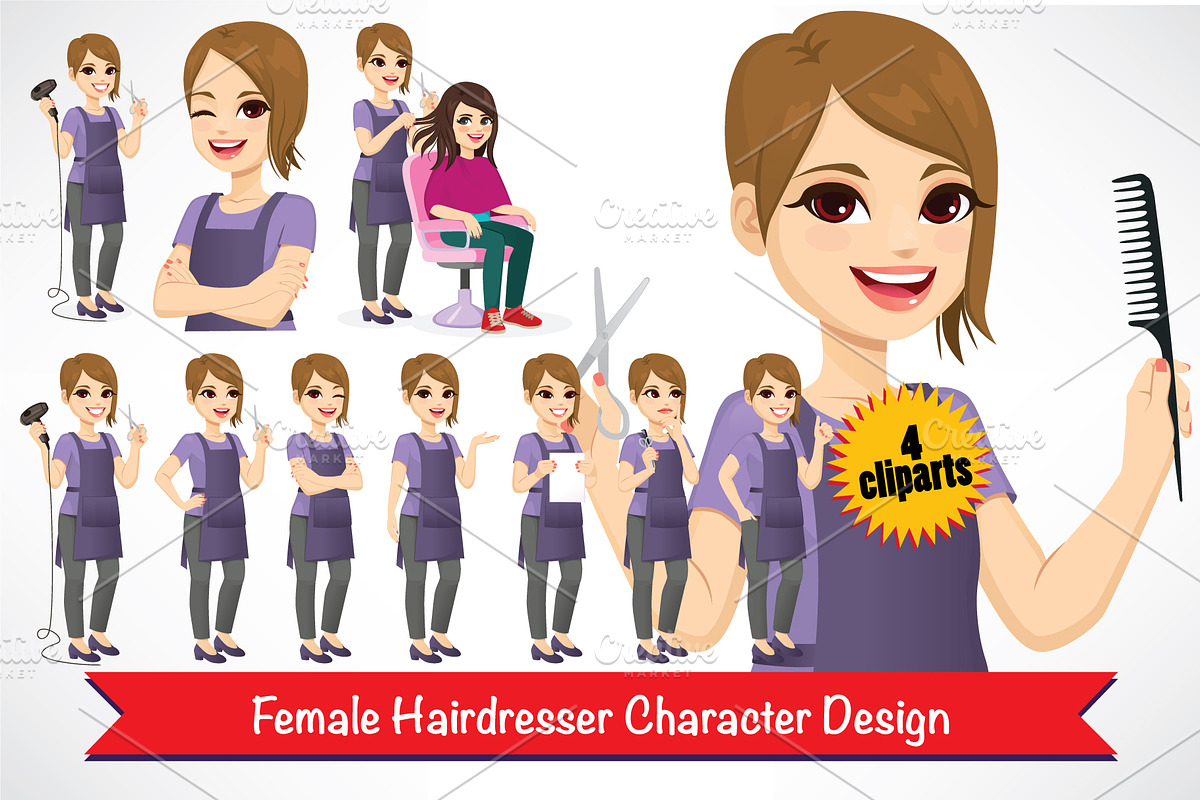 Female Hairdresser Character Design, an Illustration by Kakigori Studio (Photo 1 of 2)