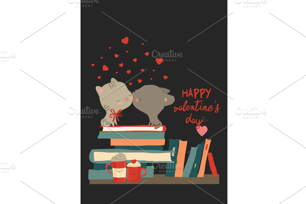 Cute Cats in Love kissing, sitting, an Animal Illustration by Maria Starus