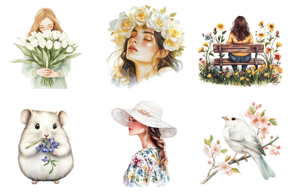 Watercolor White Spring Friends PNG, an Illustration by SinaCreation (Photo 2 of 5)