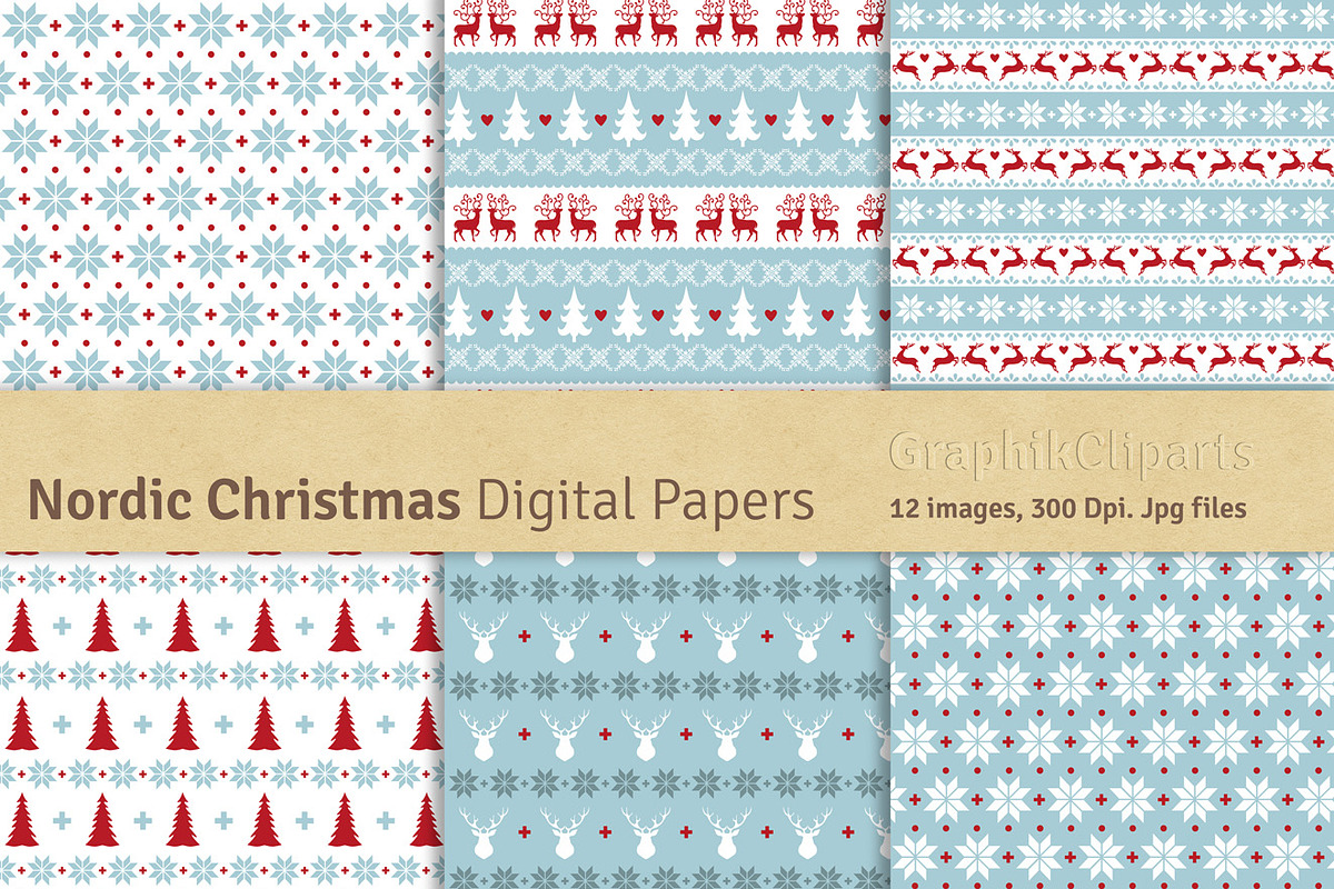 Nordic Christmas Digital Papers preview 3