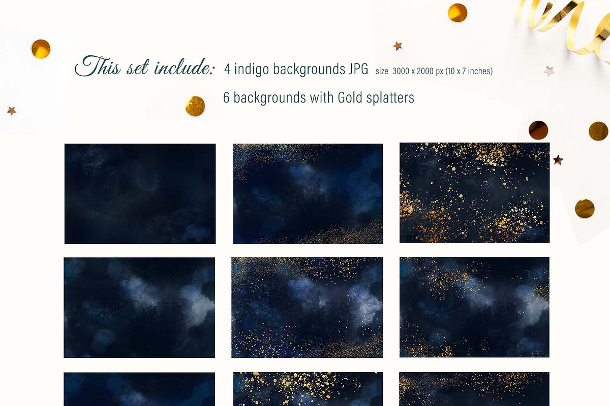 Indigo & Gold Brush strokes and spla, a Texture Graphic by My Wondercolor (Photo 4 of 7)
