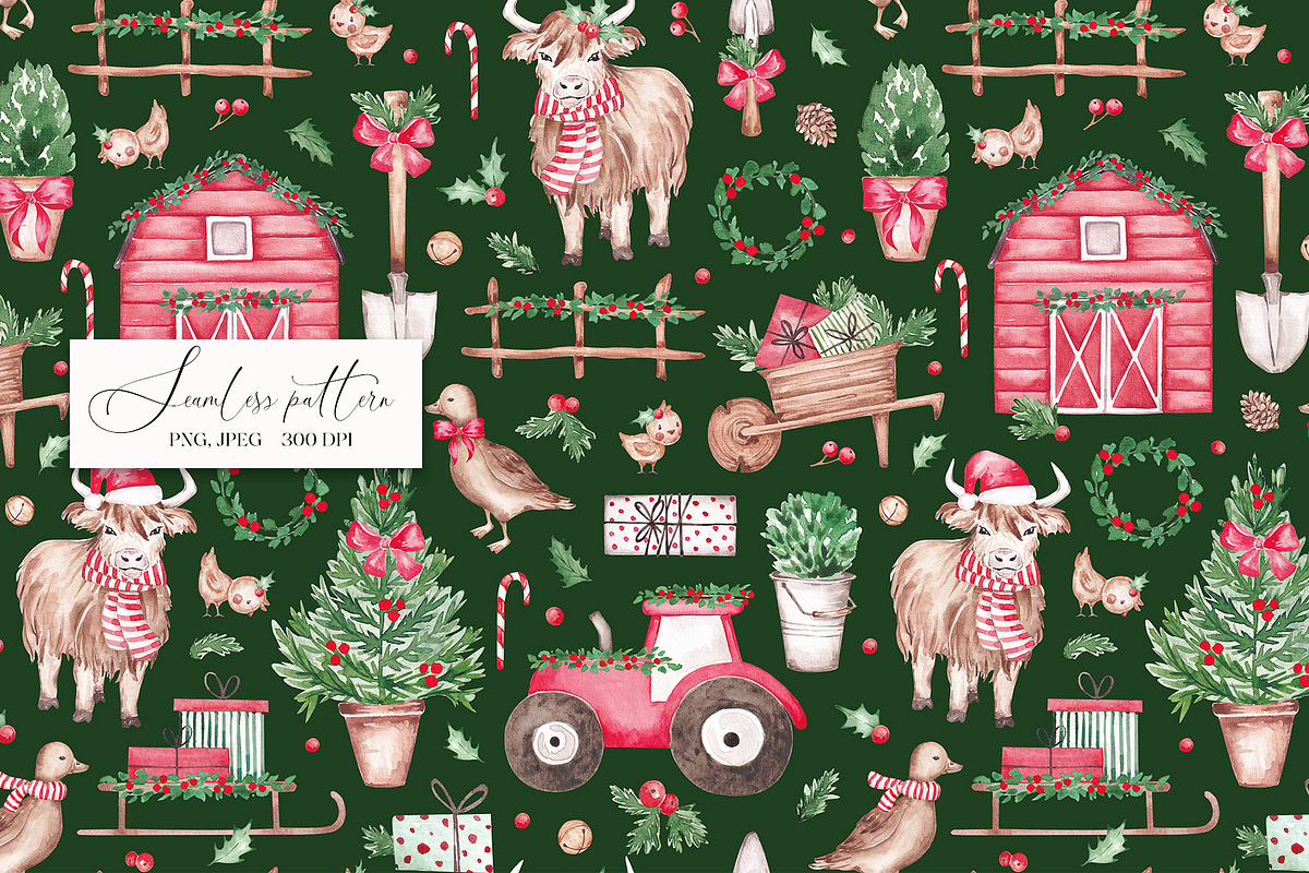 Christmas Farm seamless pattern, a Pattern Graphic by SirenaArt (Photo 6 of 13)