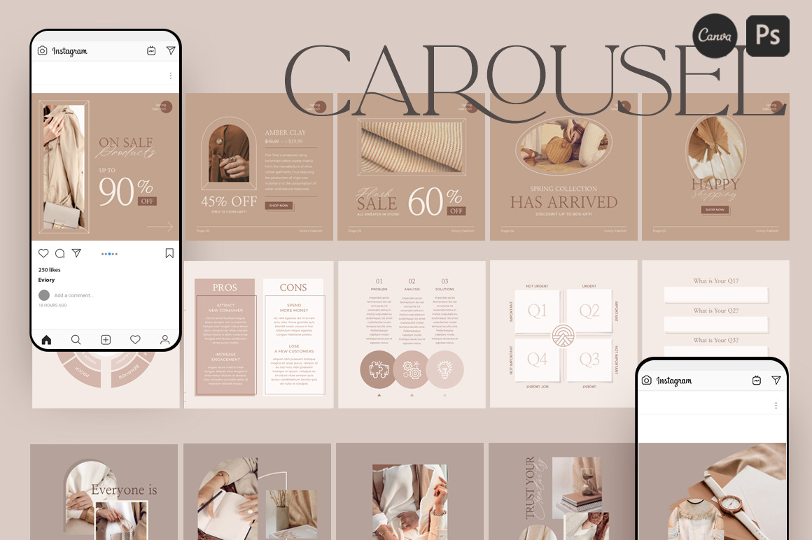 Neutral Carousel Instagram CANVA PS, a Social Media Template by Eviory