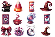 Watercolor Burgundy Halloween Clipar, an Illustration by Designworld (Thumbnail 2 of 6)