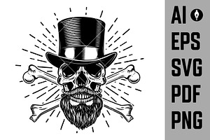 Bearded Skull In Vintage Hat SVG