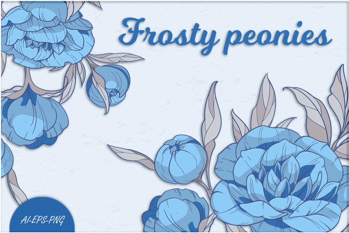 Clipart with blue peonies flowers, a Decorative Illustration by EshaStudio (Photo 2 of 7)