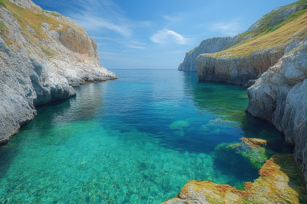 Breathtaking coastal view with clear, a Photo by Tanuart