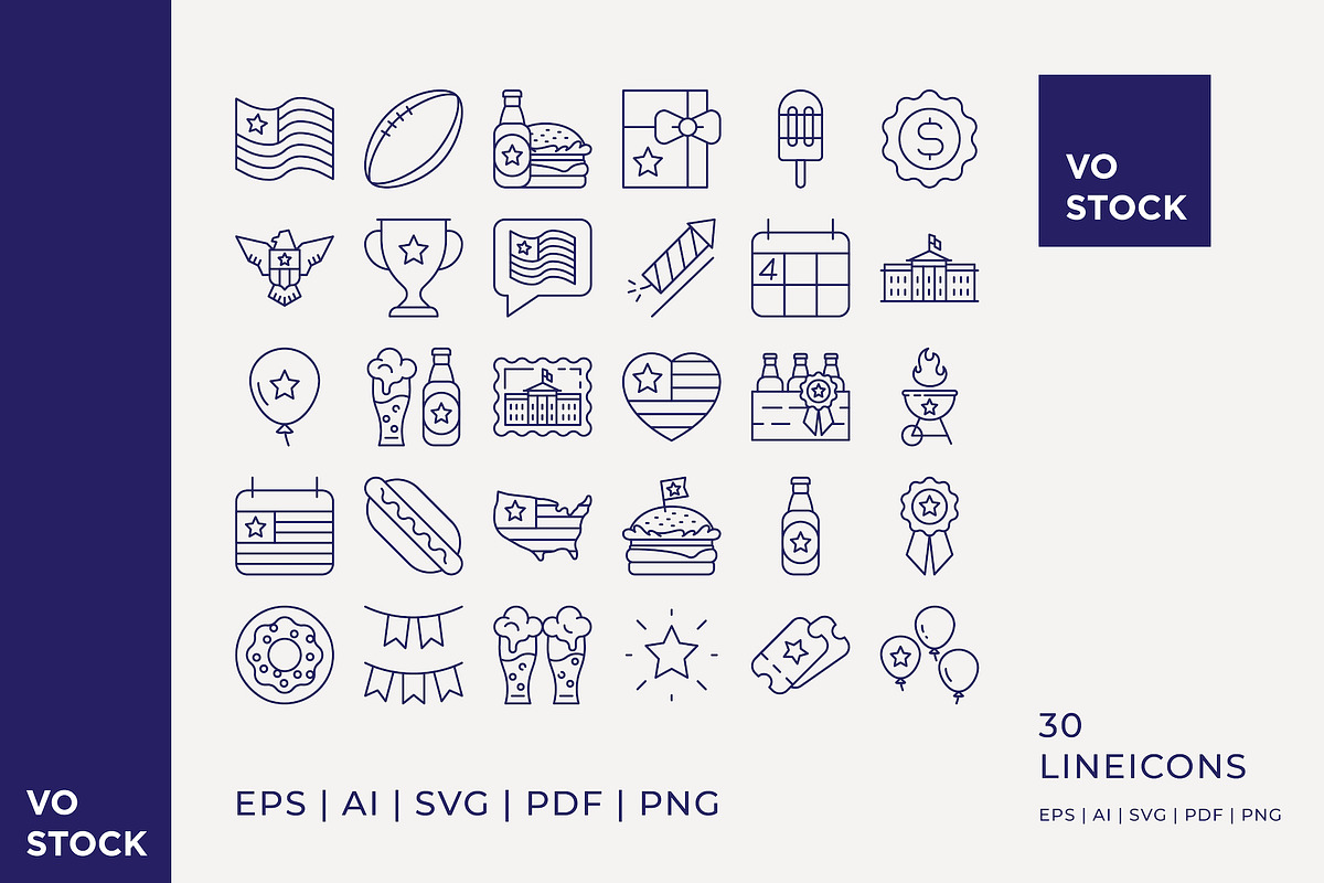 30 Independence Day Icons, an Outline Icon by vo.stock (Photo 2 of 6)
